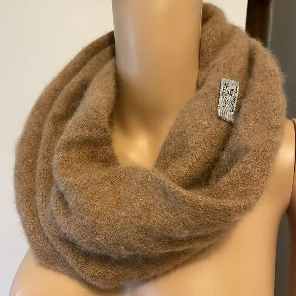 Vintage Unbranded 100% Cashmere Cowl Snood Scarf Neck Warmer Brown Soft Luxury